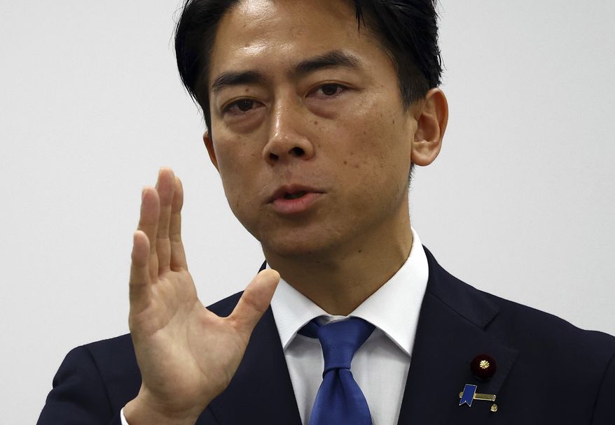 Japan's Agriculture Minister Shinjiro Koizumi, who is the son of former prime minister Junichiro Koizumi, attends a press conference about his running in the ruling Liberal Democratic Party leadership race in Tokyo, Japan, Saturday, Sept. 20, 2025. (Issei Kato/Pool Photo via AP) **FILE**