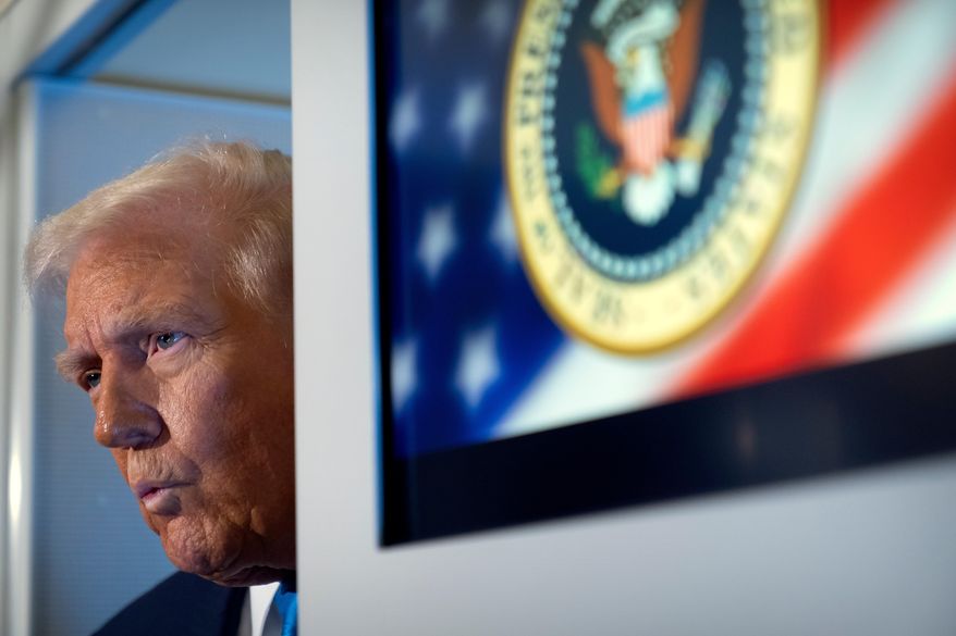 President Donald Trump speaks to reporters aboard Air Force One as he travels from Tokyo, Japan, to South Korea, Wednesday, Oct. 29, 2025. (AP Photo/Mark Schiefelbein) **FILE**