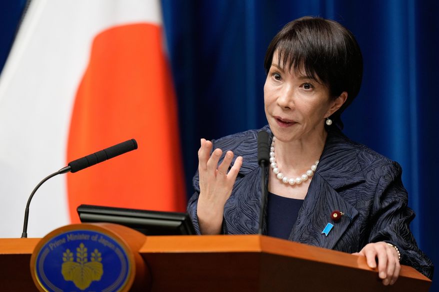 Japan's new Prime Minister Sanae Takaichi speaks during a press conference at the prime minister's office in Tokyo, on Oct. 21, 2025. (AP Photo/Eugene Hoshiko, Pool) ** FILE **