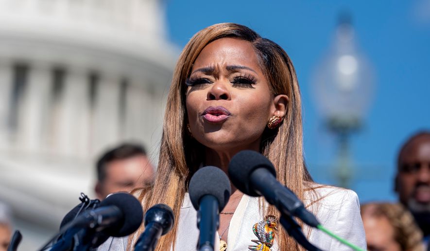 FILE - Rep. Sheila Cherfilus-McCormick, D-Fla., condemns hate speech and misinformation about Haitian immigrants, at the Capitol in Washington, Sept. 20, 2024. (AP Photo/J. Scott Applewhite, File)