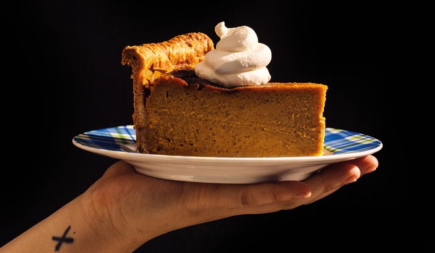 This image released by Voracious shows a recipe for deep dish pumpkin pie. (Alanna Hale/Voracious via AP)