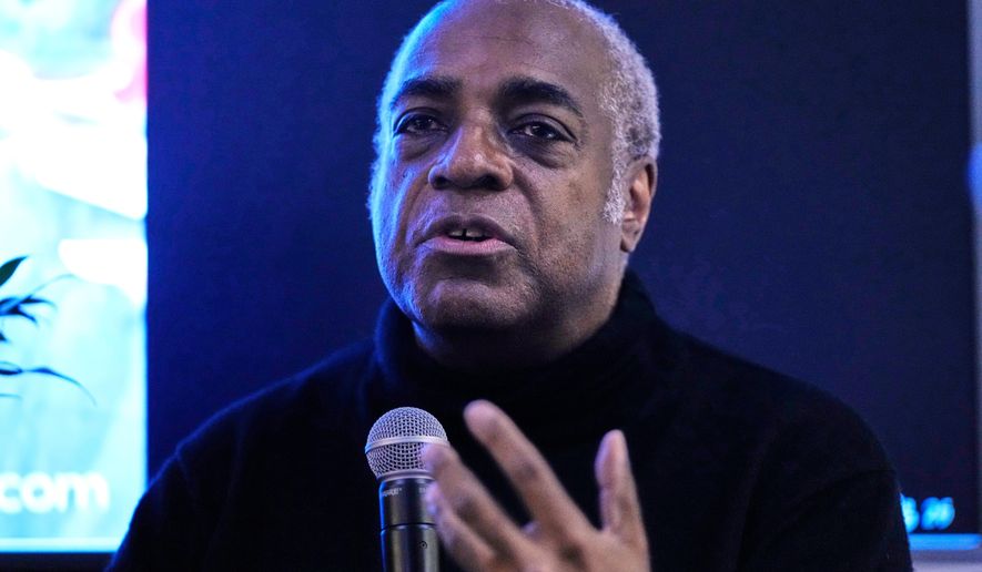 Jeffrey Banks gestures while responding to questions Wednesday, Nov. 19, 2025, in New York. (AP Photo/Frank Franklin II)