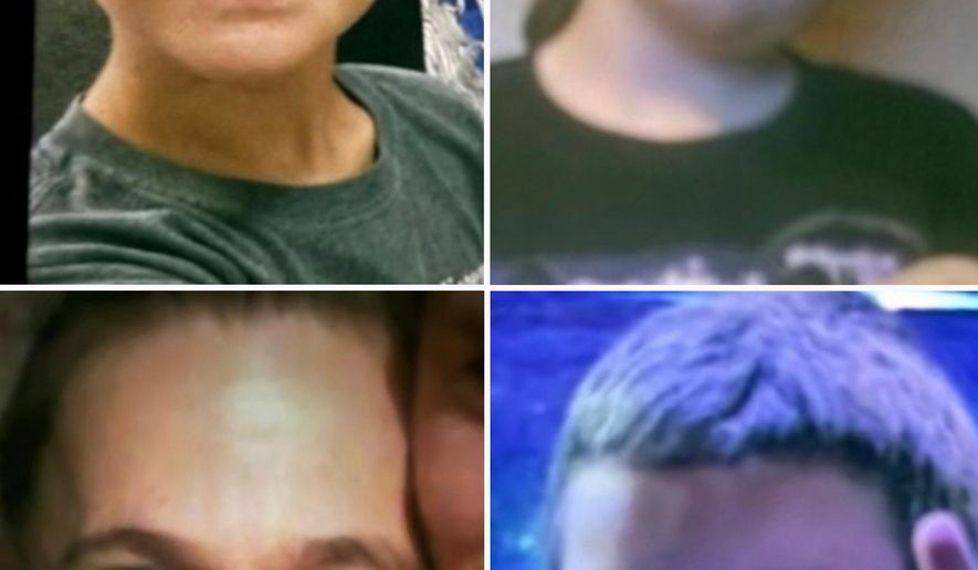 This photo combination of images provided by the Greenville County Sheriff's Office shows from top left, Michael Lawton, Melody Bangs, Tonda Michelin, and Dale Moser. (Greenville County Sheriff's Office via AP)