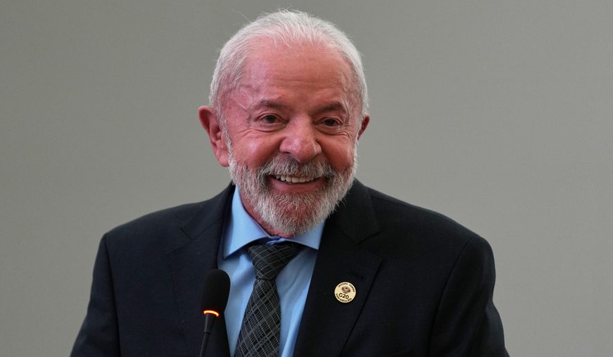 Brazil's President Luiz Inacio Lula da Silva speaks during a press conference at the G20 leaders' summit in Johannesburg, South Africa, Sunday, Nov. 23, 2025. (AP Photo/Misper Apawu)