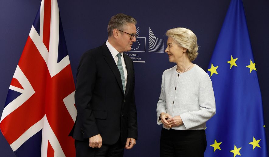 Britain Prime Minister Keir Starmer (left) meets European Commission President Ursula von der Leyen in Brussels on Wednesday, Oct. 2, 2024. (AP Photo/Omar Havana) **FILE**