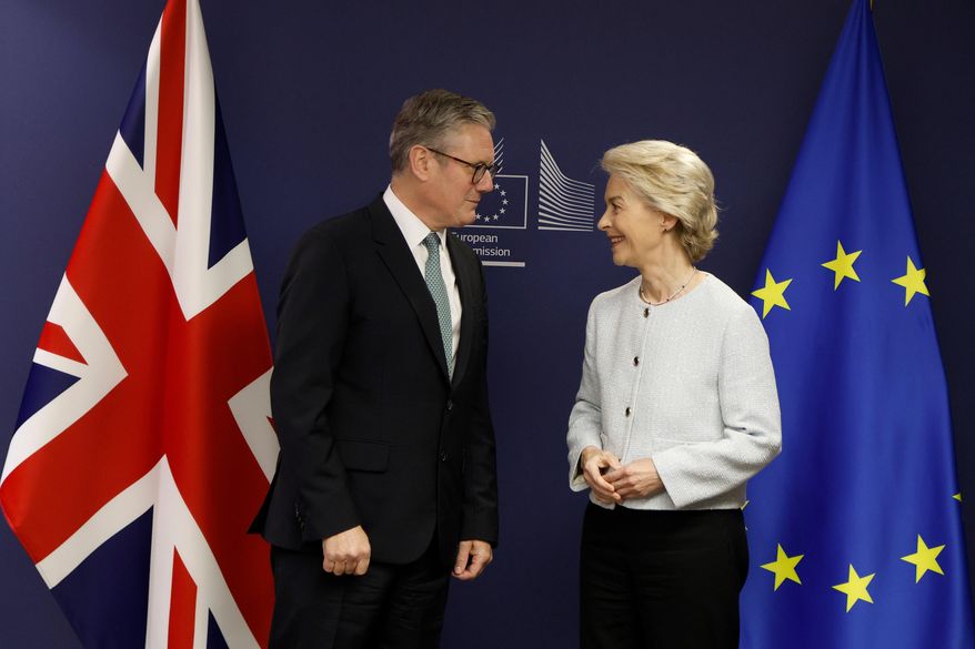 Britain Prime Minister Keir Starmer (left) meets European Commission President Ursula von der Leyen in Brussels on Wednesday, Oct. 2, 2024. (AP Photo/Omar Havana) **FILE**