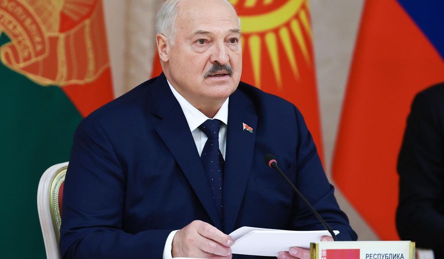 FILE - Belarusian President Alexander Lukashenko attends a meeting of the Supreme Eurasian Economic Council on the sidelines of the Eurasian Economic Forum in Minsk, Belarus, June 27, 2025. (Alexander Kazakov, Sputnik, Kremlin/Pool Photo via AP, File)