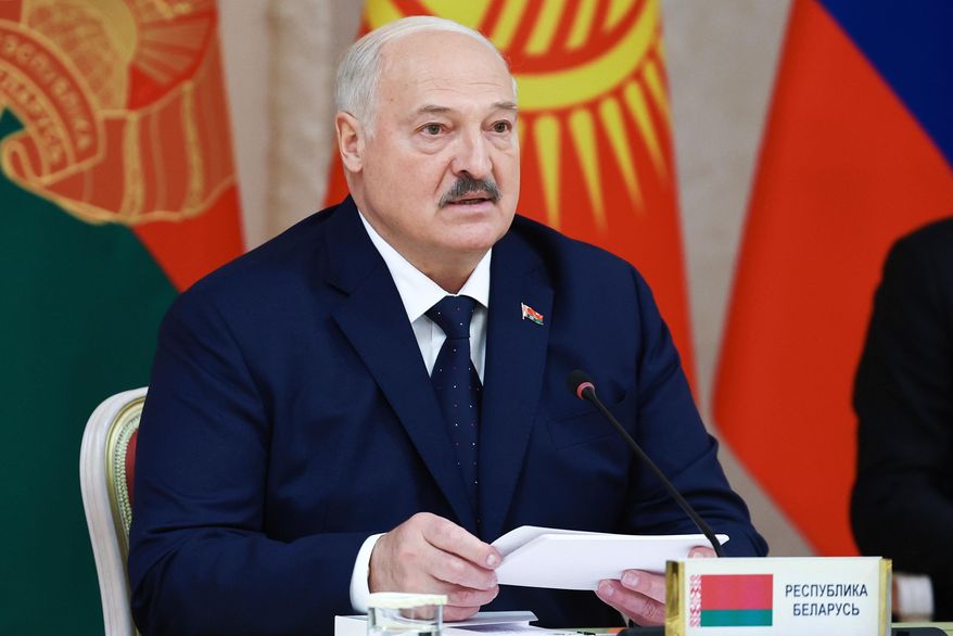 FILE - Belarusian President Alexander Lukashenko attends a meeting of the Supreme Eurasian Economic Council on the sidelines of the Eurasian Economic Forum in Minsk, Belarus, June 27, 2025. (Alexander Kazakov, Sputnik, Kremlin/Pool Photo via AP, File)