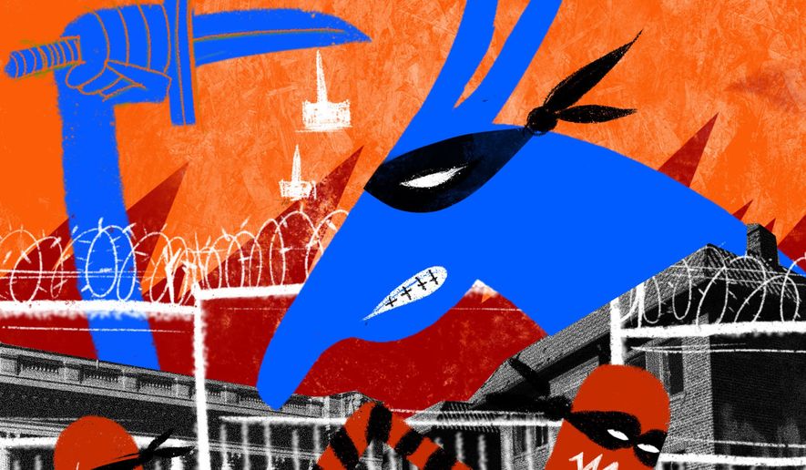 Democrats' crime policies illustration by Linas Garsys / The Washington Times