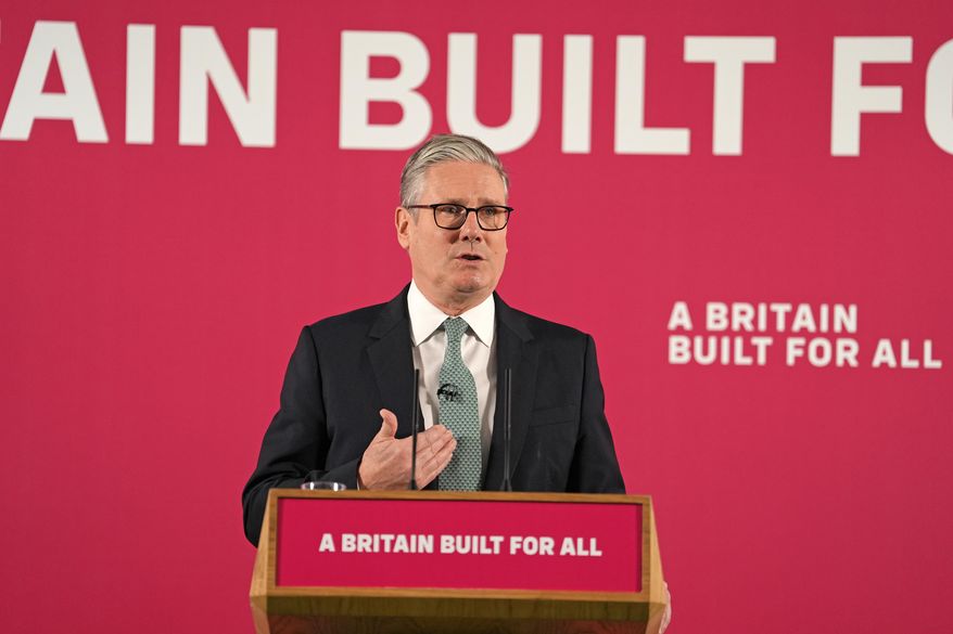 Britain's Prime Minister Keir Starmer delivers a speech, backing the Budget to signal a fresh push on welfare reform, in central London, Monday, Dec. 1, 2025. (Gareth Fuller/Pool Photo via AP)