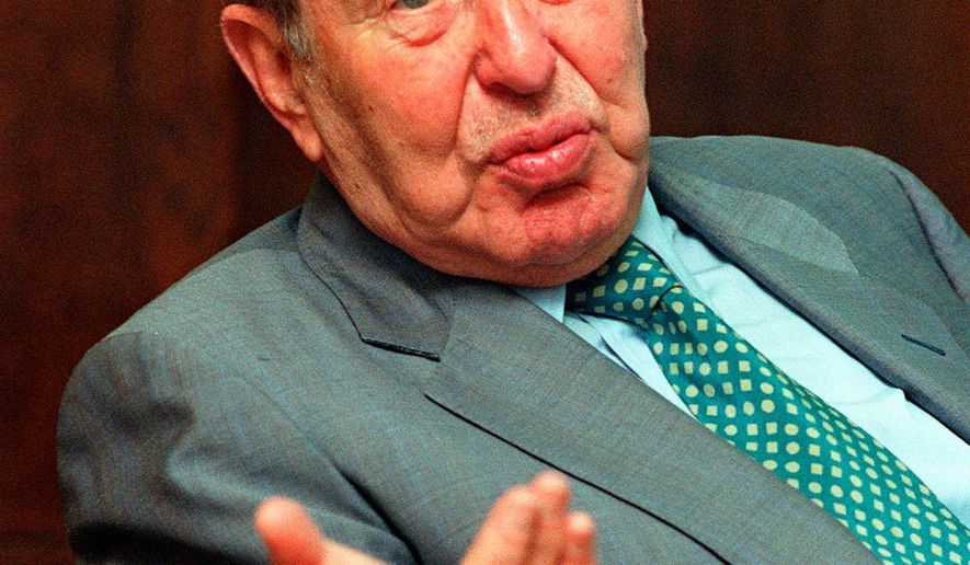 FILE - Former Israeli president Chaim Herzog is pictured in Jerusalem, on May 12, 1993. (AP Photo/ Jacqueline Arzt, File)