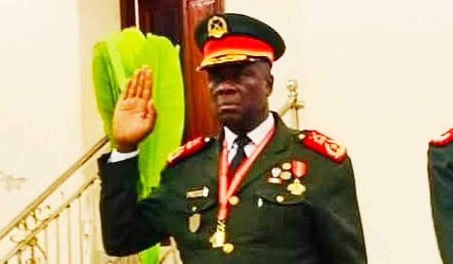 FILE - In this photo taken from video provided by TGB Guinea-Bissau, Guinea-Bissau's new junta leader Gen. Horta Inta-A, takes an oath of office in Bissau, Guinea-Bissau, Nov. 27, 2025. (TGB Guinea-Bissau via AP, File)