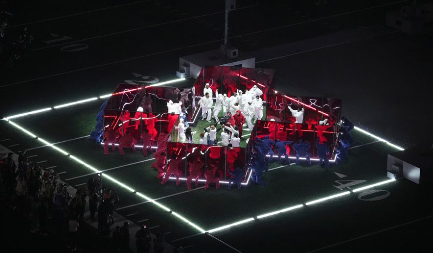 Kendrick Lamar performs during halftime of the NFL Super Bowl 59 football game between the Kansas City Chiefs and the Philadelphia Eagles in New Orleans on Feb. 9, 2025. (AP Photo/AJ Mast) **FILE**