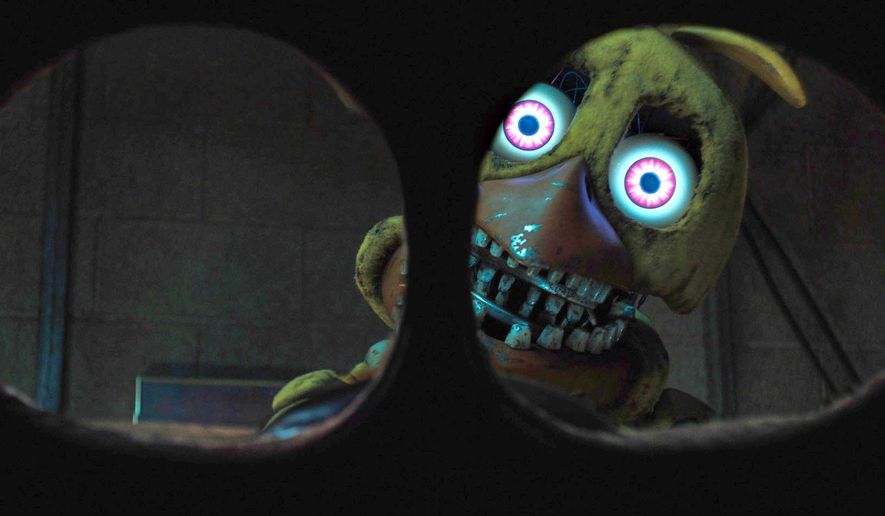 This image released by Universal Pictures shows a Withered Chica in a scene from "Five Nights at Freddy's 2." (Ryan Green/Universal Pictures via AP)
