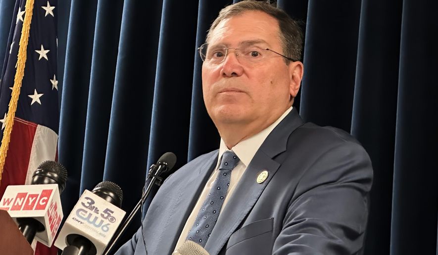 John Sarcone, acting U.S. attorney for northern New York, speaks at a news conference after an immigration raid in Albany, NY, Sept. 9, 2025. (AP Photo/Michael Hill)