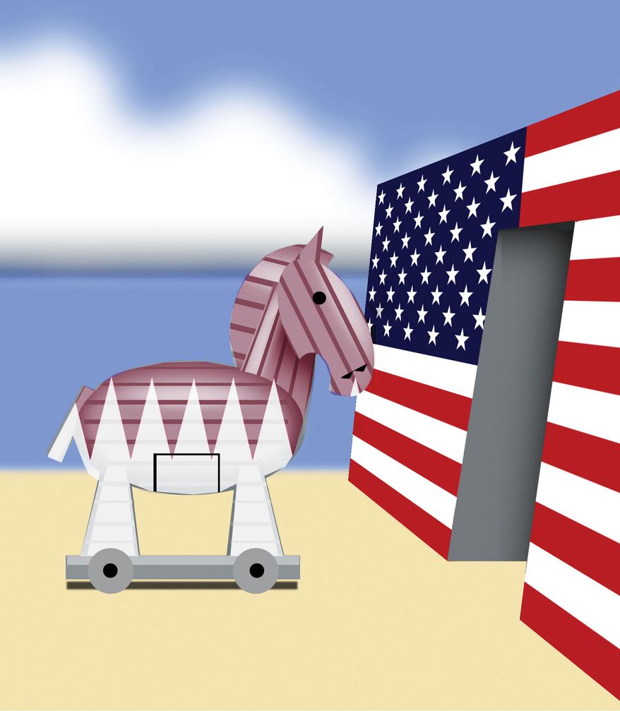 Qatar influence in the United States of America illustration by Alexander Hunter/The Washington Times