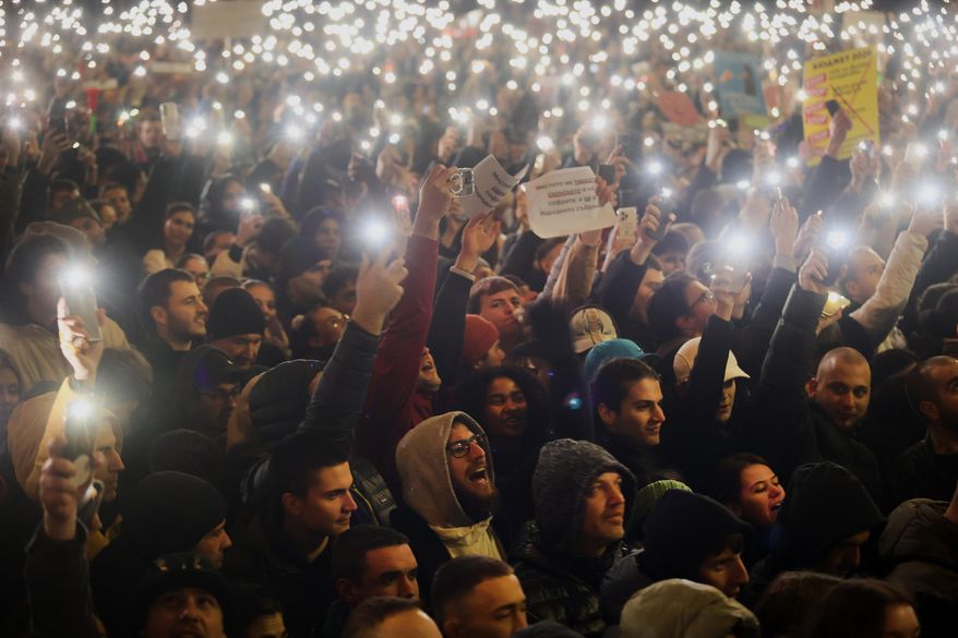 FILE - People protest against austerity measures in next year's draft budget, in Sofia, Bulgaria, Dec. 1, 2025. (AP Photo/Valentina Petrova, File)