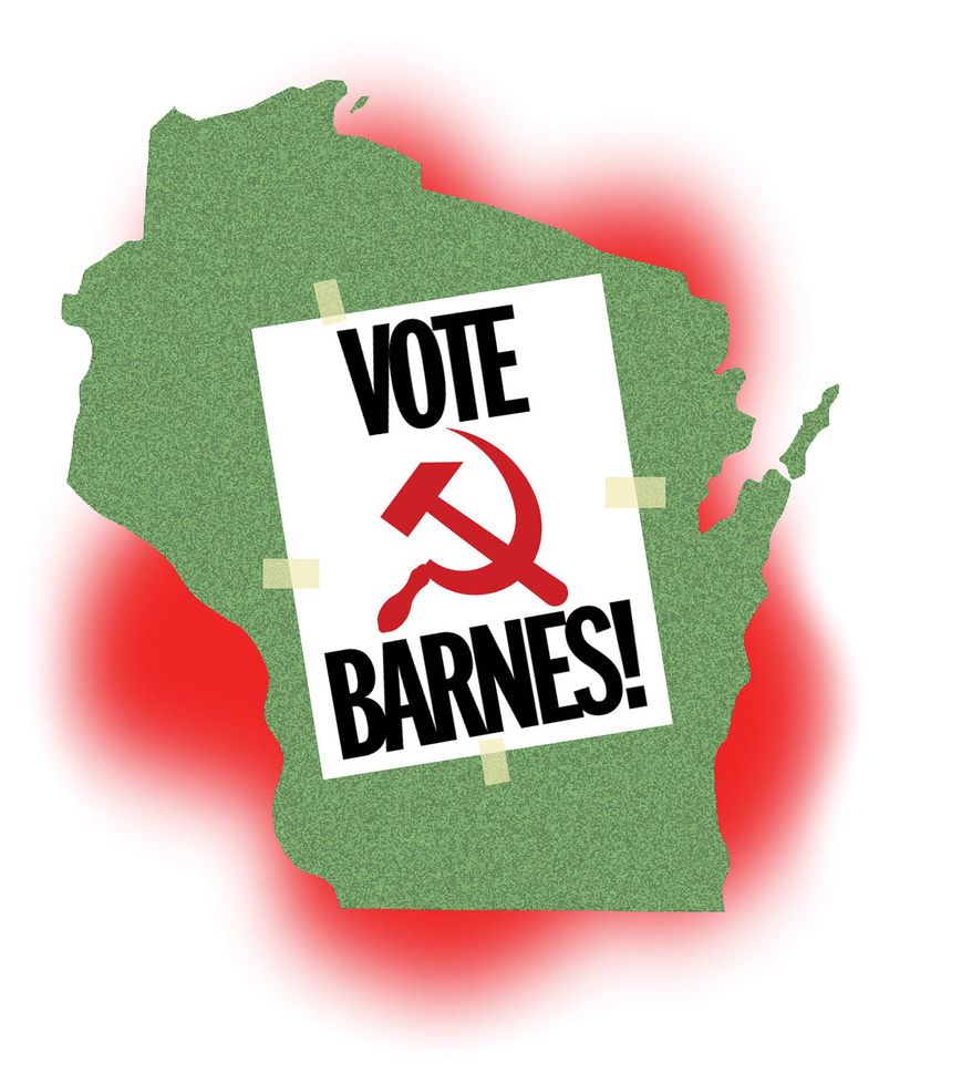 Socialist Mandela Barnes and the Wisconsin governor election illustration by Alexander Hunter/The Washington Times