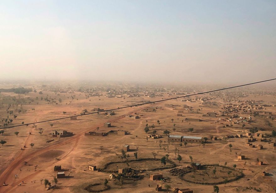 FILE - Aerial view of Djibo town, Burkina Faso, Feb. 18, 2021. (AP Photo/Sam Mednick, File)