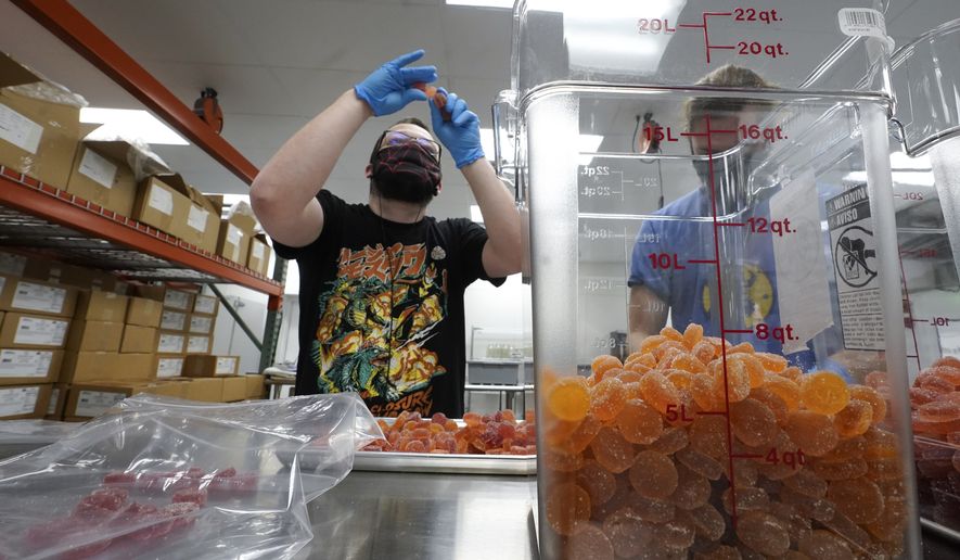 THC gummy edibles, Thursday, April 29, 2021. (AP Photo/Paul Sancya)