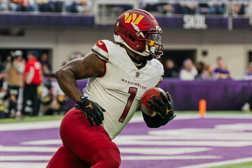 Washington Commanders Wide Receiver Deebo Samuel (1) returns football at U.S. Bank Stadium in Minneapolis, Minnesota. The Minnesota Vikings defeated the Washington Commanders 31-0 during NFL Week 14 on December 7th, 2025. (Photo by Jordan Sabillo for Washington Times)