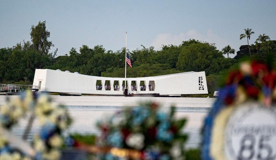 The USS Arizona Memorial is seen before the 84th anniversary of the attack on Pearl Harbor, Sunday, Dec. 7, 2025, in Honolulu. (AP Photo/Mengshin Lin)