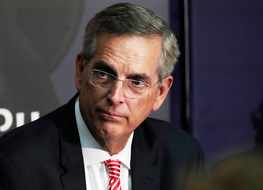 FILE - Georgia Secretary of State Brad Raffensperger participates during an election forum, Sept. 19, 2024, in Ann Arbor, Mich. (AP Photo/Carlos Osorio, File)