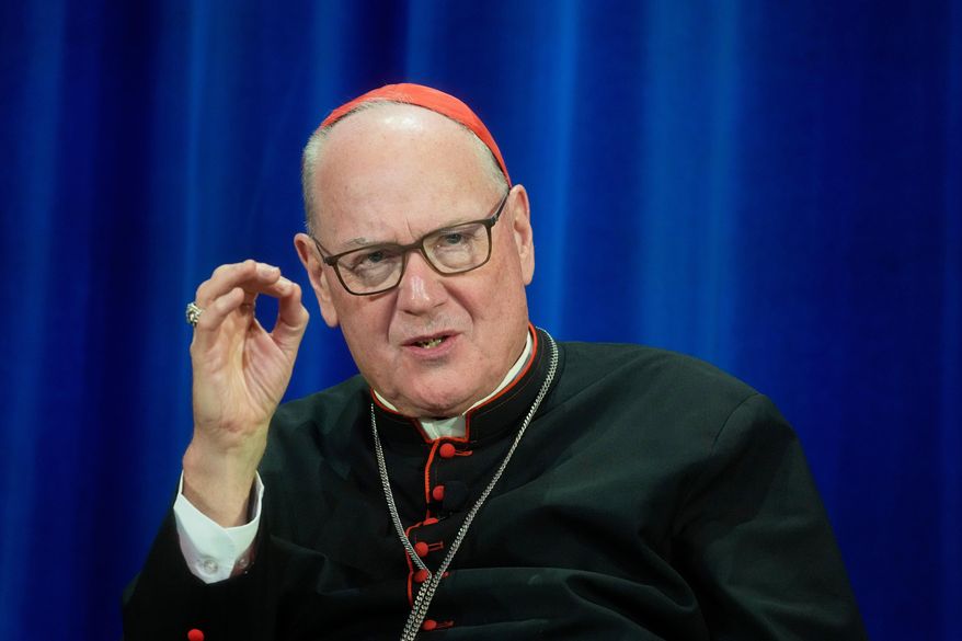 Cardinal Timothy Dolan of NY attends a press conference at the North American College in Rome, May 9, 2025. (AP Photo/Gregorio Borgia, File)