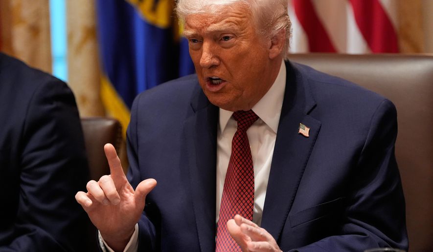 President Donald Trump speaks during a roundtable on farm subsidies in the Cabinet Room of the White House, Monday, Dec. 8, 2025, in Washington. (AP Photo/Alex Brandon)