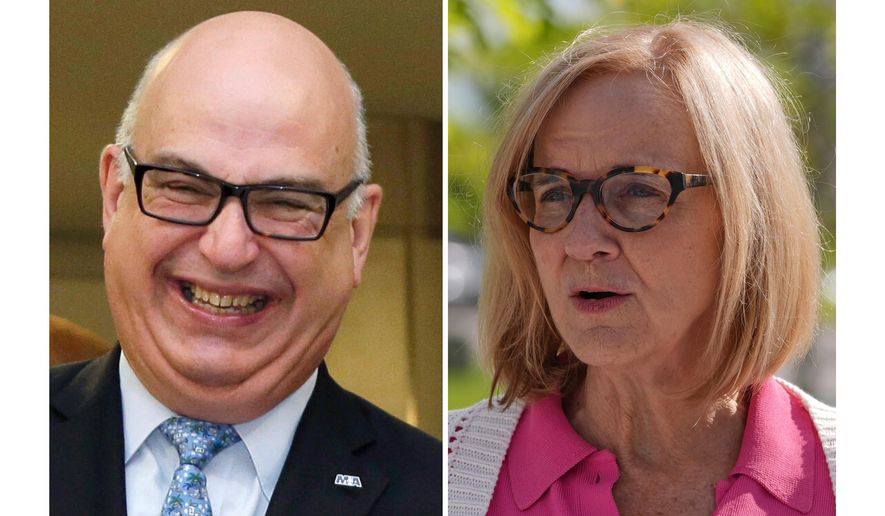 FILE - This combination of images shows candidates for mayor of Miami, from left, Republican Emilio Gonzalez and Democrat Eileen Higgins. (AP Photo/File)
