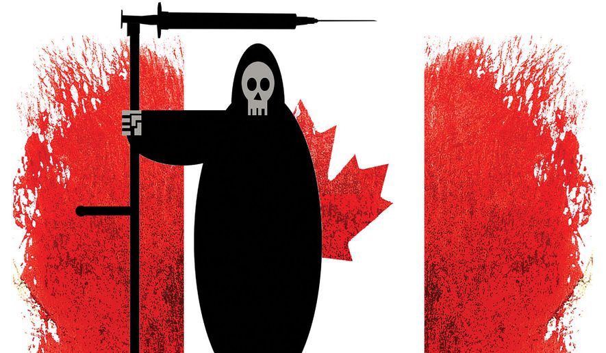 Euthanasia (assisted death) in Canada illustration by Alexander Hunter/The Washington Times