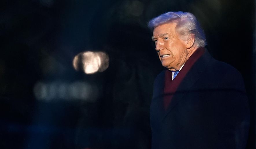 President Donald Trump arrives for the lighting of the National Christmas Tree on the Ellipse, Thursday, Dec. 4, 2025, near the White House in Washington. (AP Photo/Julia Demaree Nikhinson)