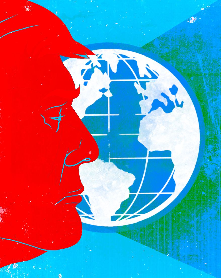 President Donald Trump and "America First" illustration by Linas Garsys / The Washington Times