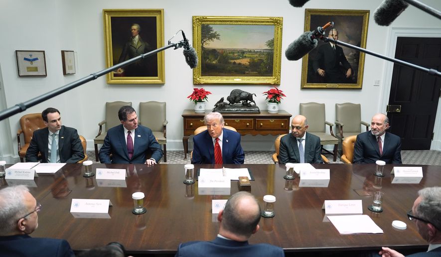 President Donald Trump speaks during a roundtable discussion with business leaders in the Roosevelt Room of the White House, Wednesday, Dec. 10, 2025, in Washington. (AP Photo/Evan Vucci)