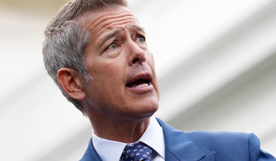 Transportation Secretary Sean Duffy speaks to the media about the impact of the government shutdown on the aviation industry, outside of the West Wing of the White House, Thursday, Oct. 30, 2025, in Washington. (AP Photo/Jacquelyn Martin, File)