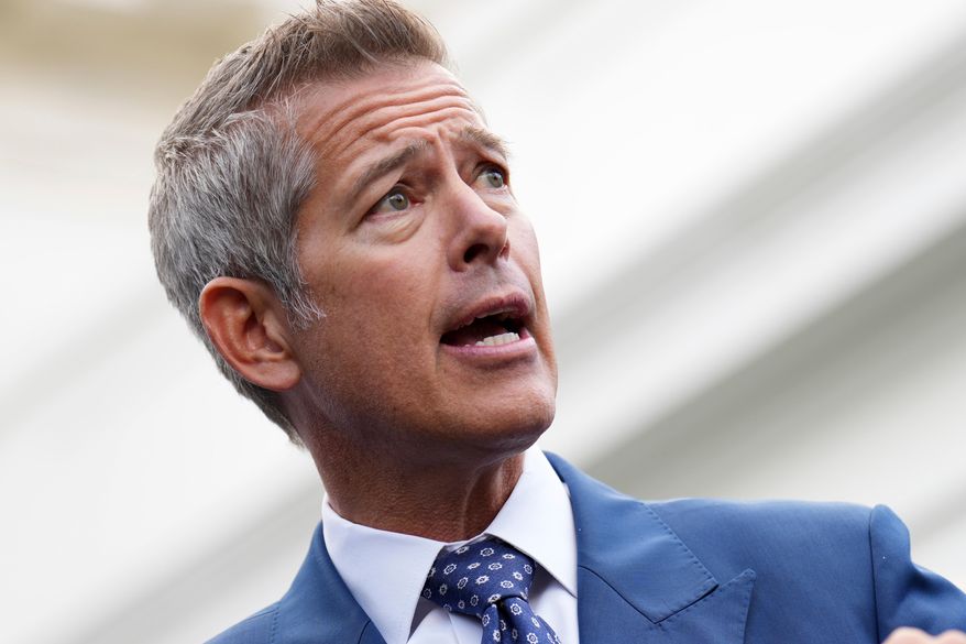 Transportation Secretary Sean Duffy speaks to the media about the impact of the government shutdown on the aviation industry, outside of the West Wing of the White House, Thursday, Oct. 30, 2025, in Washington. (AP Photo/Jacquelyn Martin, File)
