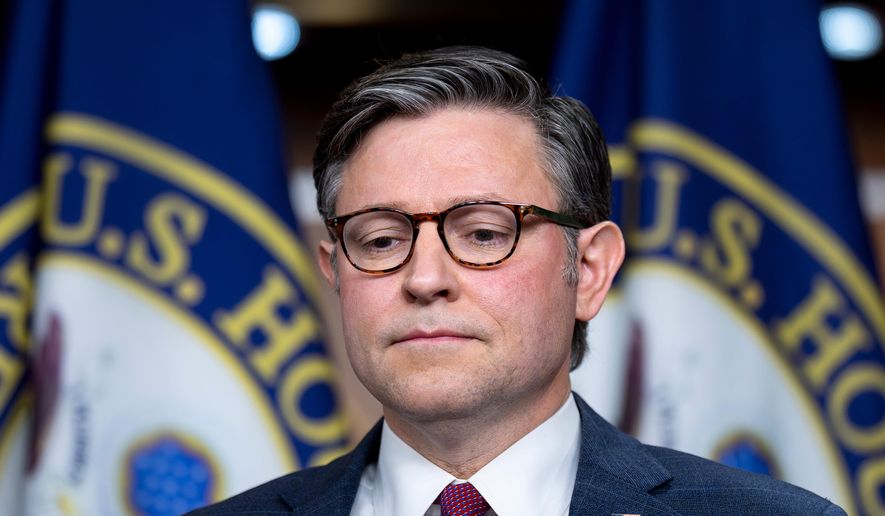 Speaker of the House Mike Johnson, R-La., prepares to speak to reporters following a strategy session with House Republicans, at the Capitol in Washington, Wednesday, Dec. 10, 2025. (AP Photo/J. Scott Applewhite)