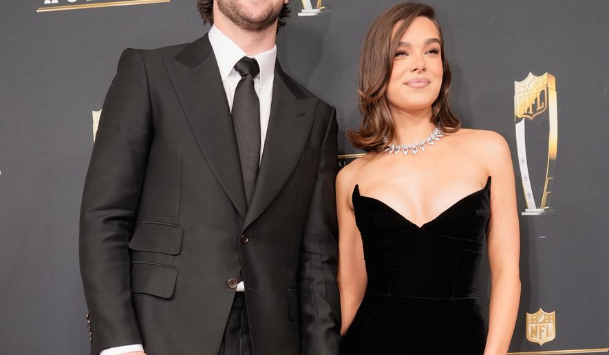 Josh Allen, of the Buffalo Bills, and his fiancé, Hailee Steinfeld, pose on the red carpet at the NFL Honors award show ahead of the Super Bowl 59 football game, Feb. 6, 2025, in New Orleans. (AP Photo/Gerald Herbert, File)