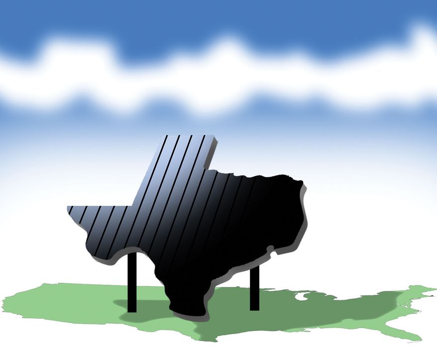 American solar energy technology manufacturing in Texas illustration by Alexander Hunter/The Washington Times