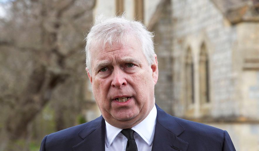 Andrew Mountbatten-Windsor speaks during a television interview at the Royal Chapel of All Saints at Royal Lodge in Windsor, April 11, 2021. (Steve Parsons/Pool Photo via AP, File)