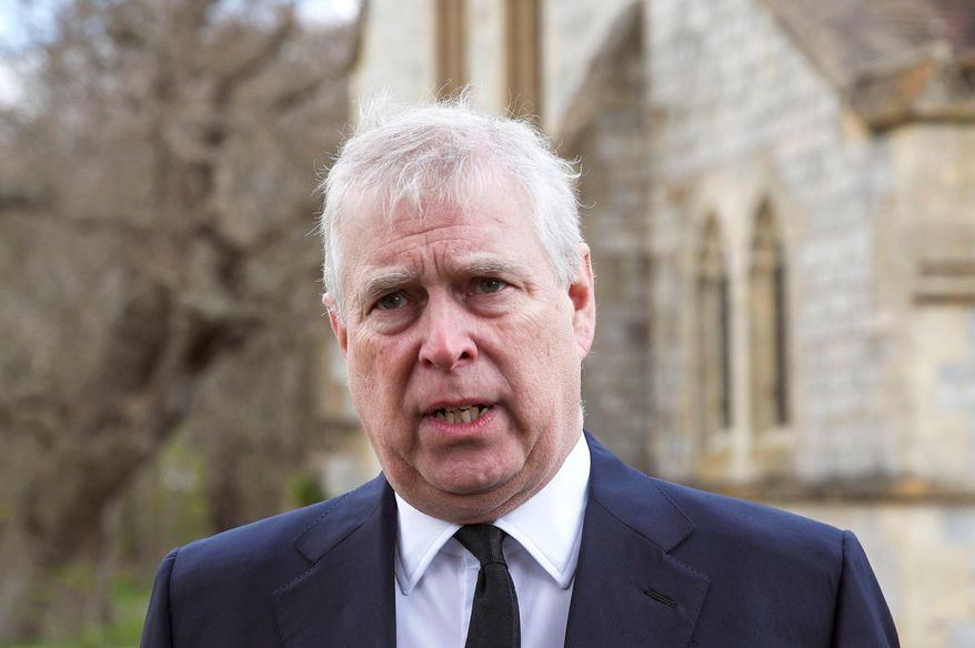 Andrew Mountbatten-Windsor speaks during a television interview at the Royal Chapel of All Saints at Royal Lodge in Windsor, April 11, 2021. (Steve Parsons/Pool Photo via AP, File)