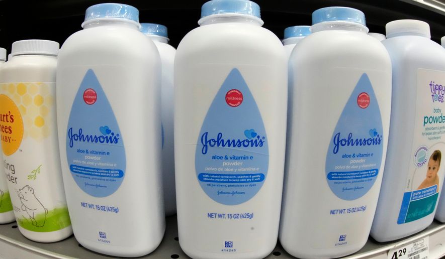 Johnson's baby powder on display at a market in Pittsburgh, Jan. 26, 2023. (AP Photo/Gene J. PuskarFile)