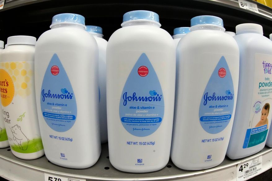 Johnson's baby powder on display at a market in Pittsburgh, Jan. 26, 2023. (AP Photo/Gene J. PuskarFile)