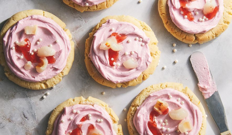 This image released by Voracious shows a recipe for lychee-frosted cookies. (Voracious via AP)