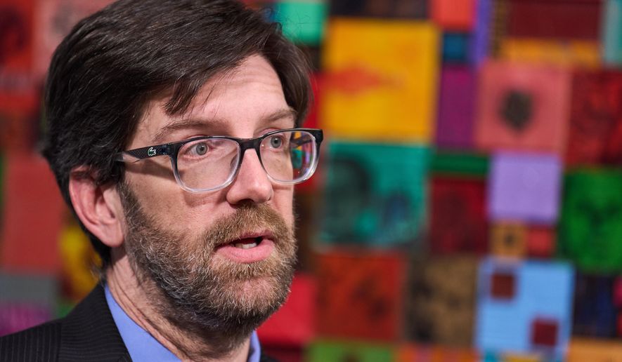 Simon Sandoval-Moshenberg, a lawyer on Kilmar Abrego Garcia's legal team who specializes in federal immigration cases, is interviewed in Fairfax, Va., Monday, Dec. 15, 2025. (AP Photo/Jacquelyn Martin)