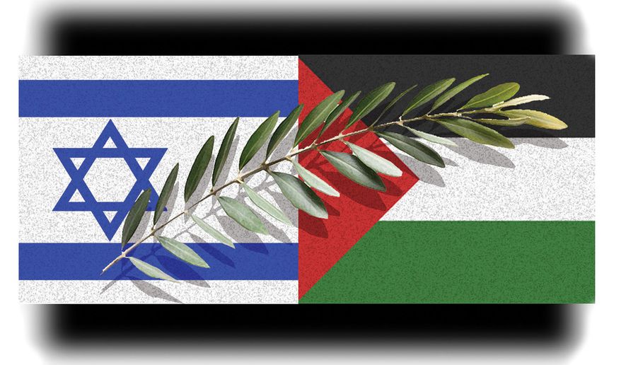 Difficult peace between Palestine and Israel illustration by Alexander Hunter/The Washington Times