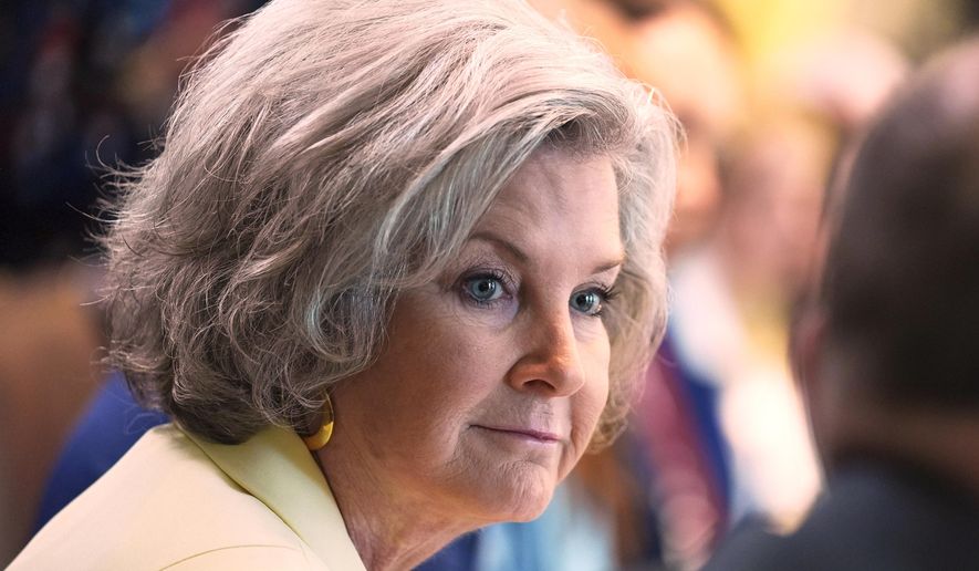 White House Chief of Staff Susie Wiles listens during a cabinet meeting at the White House, April 30, 2025, in Washington. (AP Photo/Evan Vucci, File)