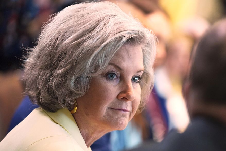 White House Chief of Staff Susie Wiles listens during a cabinet meeting at the White House, April 30, 2025, in Washington. (AP Photo/Evan Vucci, File)