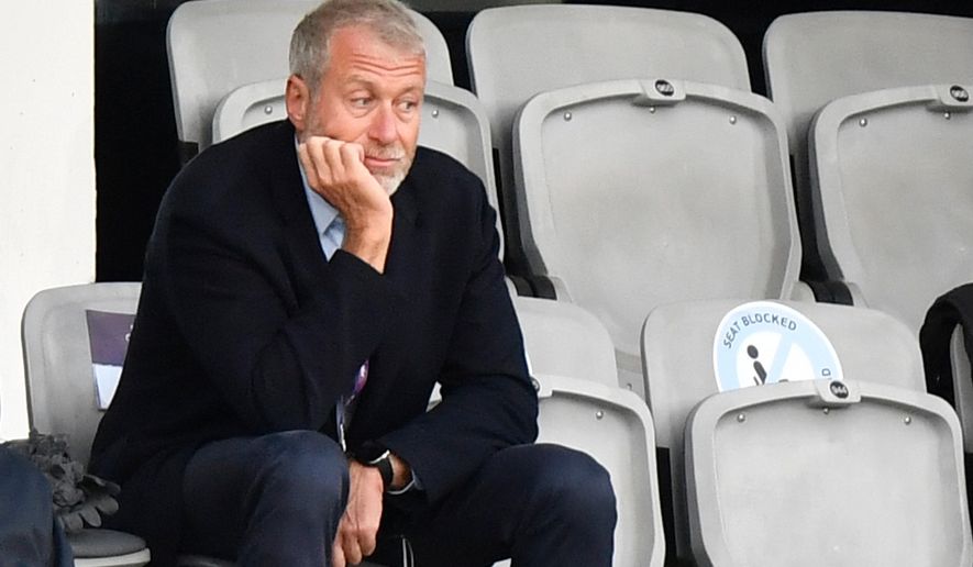 FILE - Chelsea's soccer club owner Roman Abramovich attends the UEFA Women's Champions League final soccer match against FC Barcelona in Gothenburg, Sweden, May 16, 2021. (AP Photo/Martin Meissner, File)