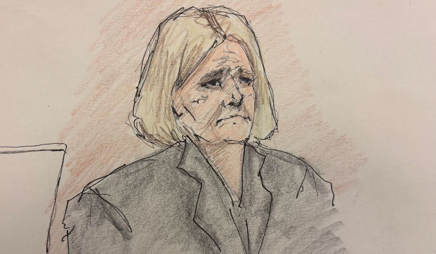 This courtroom sketch depicts Judge Hannah Dugan during the closing arguments at her trial in court, Thursday, Dec. 18, 2025 in Milwaukee, Wis. (Adela Tesnow via AP, Pool)